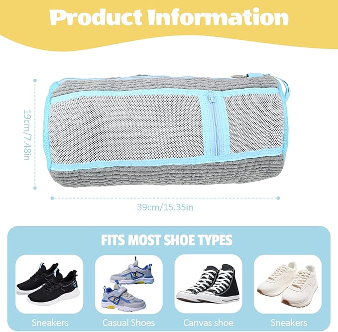 Shoe Washing Machine Bag,2 Pcs Shoe Washing Bag for Dryer & Washer, Reusable Laundry Shoe Bag for All Shoes Sizes, Independent Insole Compartment With Side Mesh (Grey)