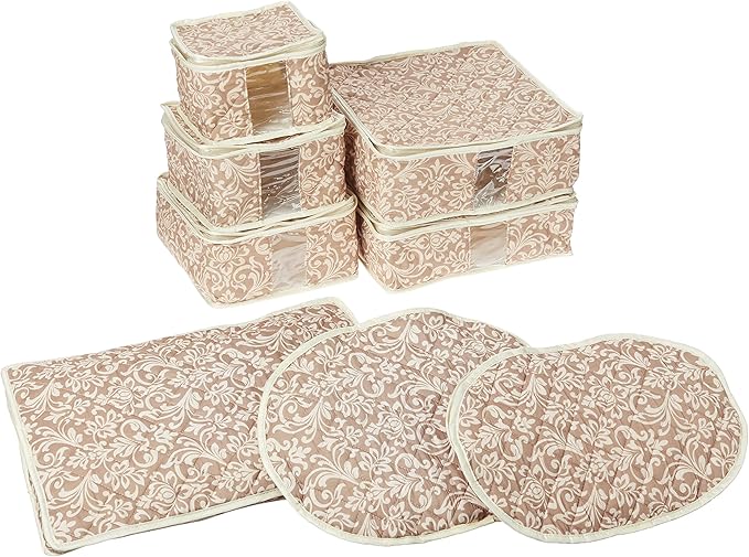 8-Piece Storage Containers Set – China, Navy, Quilted, Stackable Dish & Plate Protectors – Glass & Dinnerware Organizer Lids – Kitchen Storage for Meal, Tupperware, Glass Containers & Food Storage