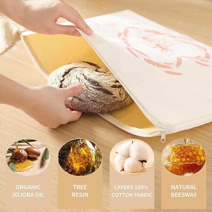 Sourdough bread Bags for Homemade Bread-2 Pack XL Reusable Beeswax Bread Bags for Homemade Bread Freezer & Refrigerator 17"×13" Natural Beeswax-Lined Cotton Food Storage Bags to Keep Fresh yellow