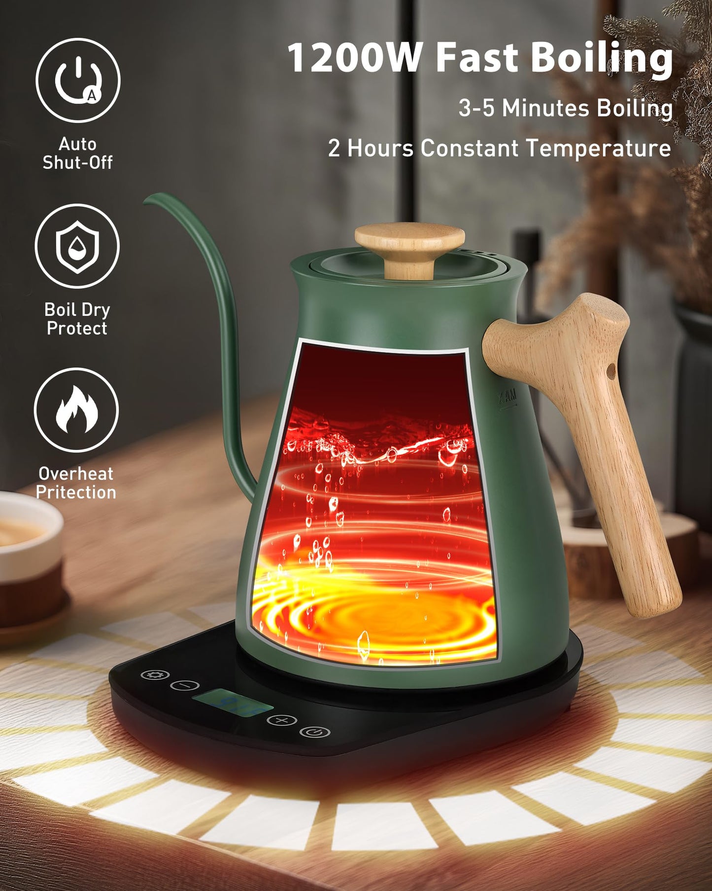 Harriet Gooseneck Electric Kettle, 1°F Control, Brew Time, 0.8L