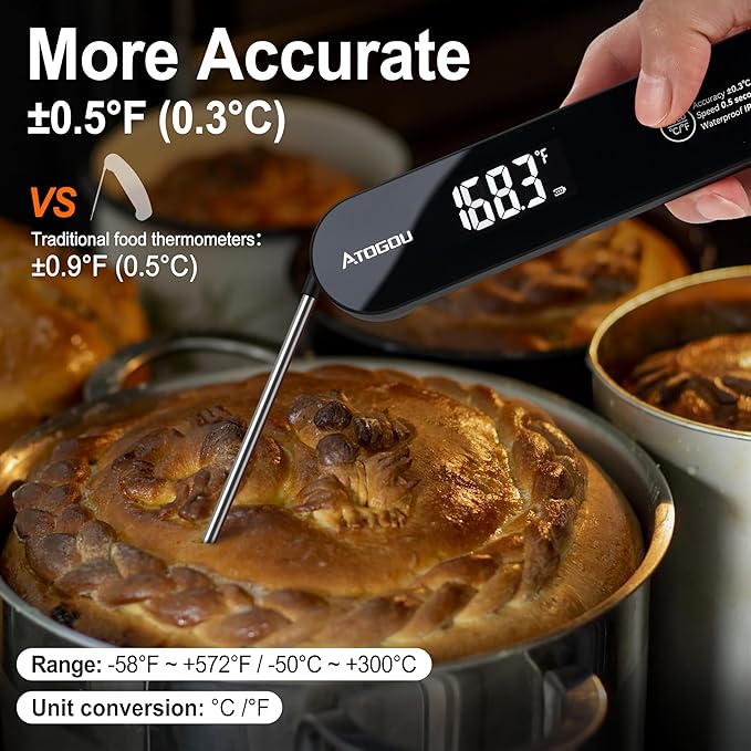 Atogou The Latest Thermocouple Food Thermometer, IPX7 Waterproof, Black