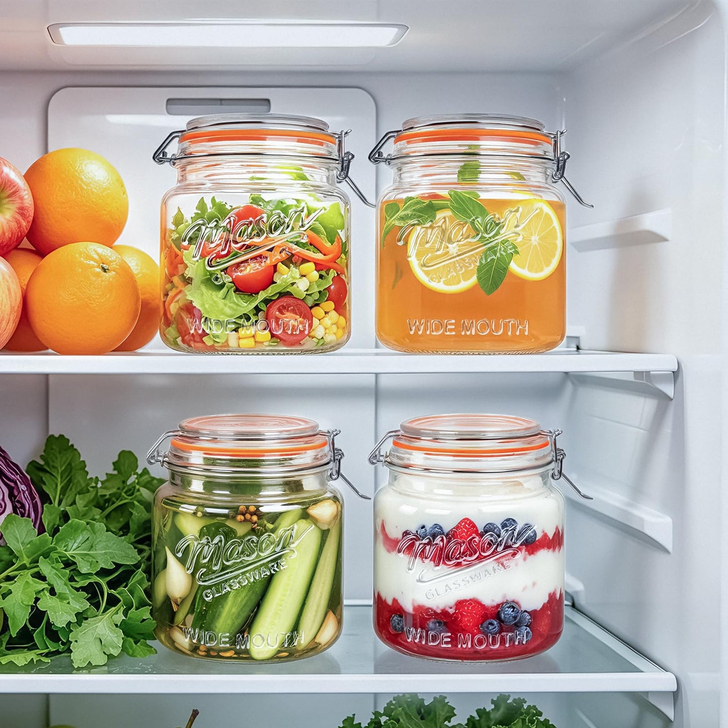Qianfenie 64 oz Mason Jars with Lids, 2 Pack Half Gallon Glass Jars