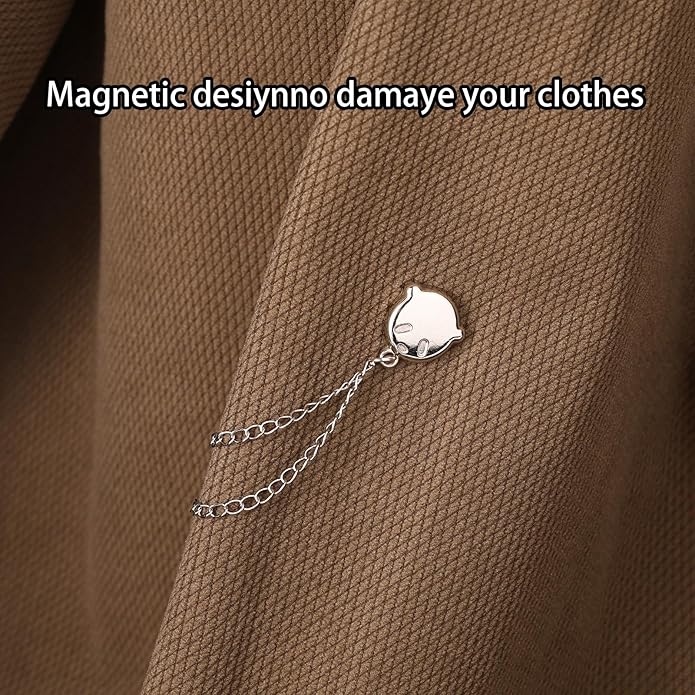 6pcs Magnetic Clothing Clips with Chain, Multi-Function Magnet Button Pins Hijab Cuff Clips for Fixing Hem of Clothes Long Pants Legs Sleeves of Shirts