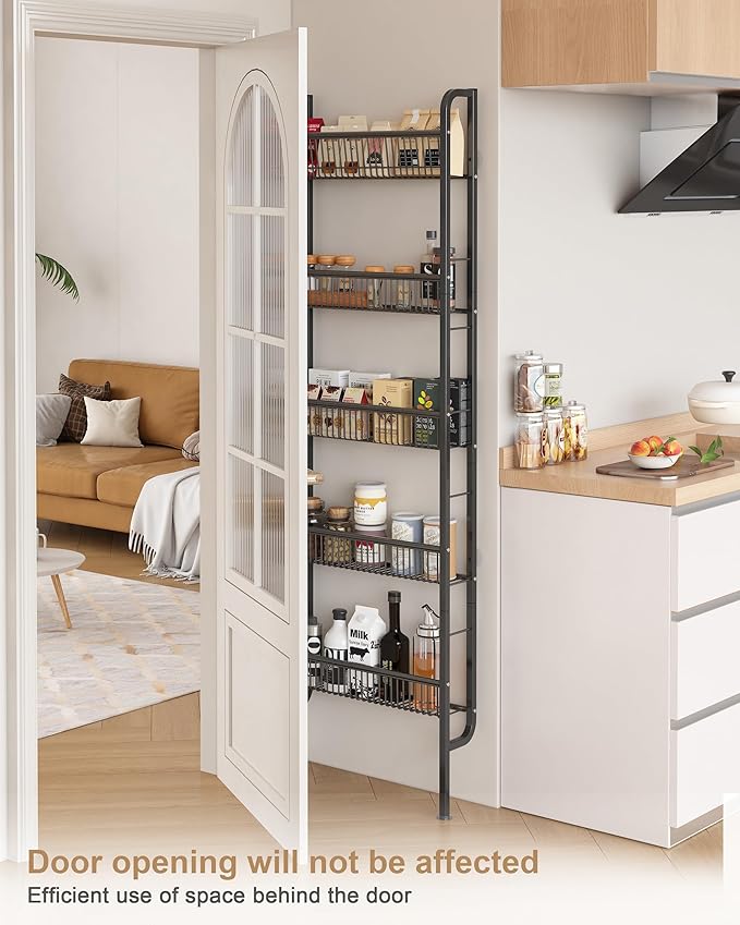 UMDONX Behind The Door Bathroom Shelf Narrow 5-Tier, Space-Saving Slim Storage Shelf Narrow Shelving Unit for Bathroom and Kitchen Black