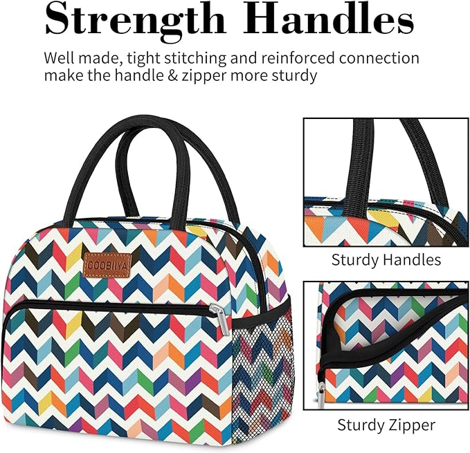 Coobiiya Lunch Bag Lunch Box for Women Men, Reusable Cute Lunchbag - Leakproof, Adult Insulated Lunch Box Tote with Large Capacity, Cooler Container for Work, Travel, Office（Pattern）