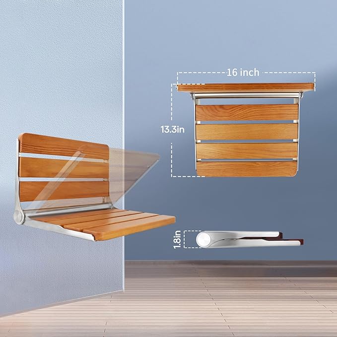 Foldable Shower Seat Wall Mounted, Folding Shower Bench for Small Shower Spaces, 400lbs Max Load for Inside Shower, 16"