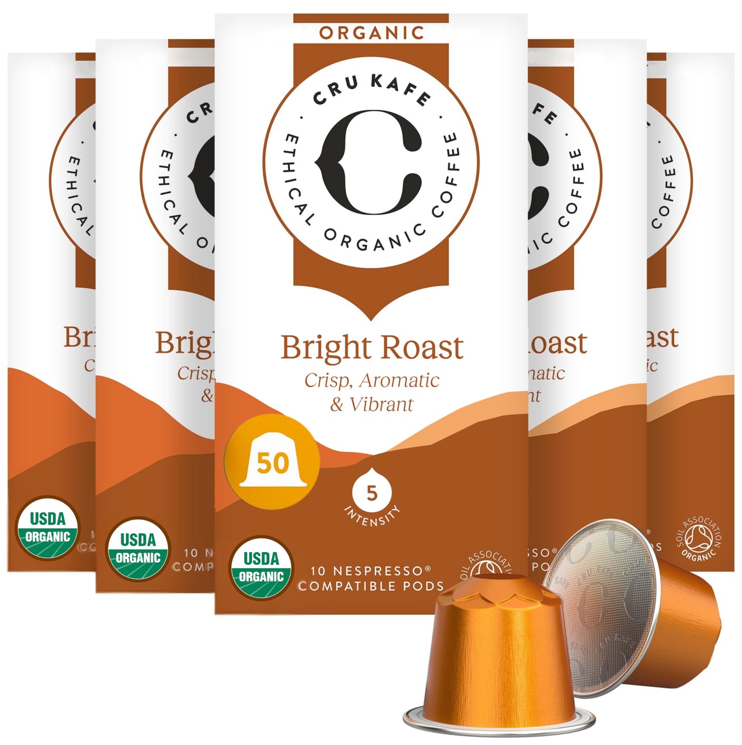 Cru Kafe Bright Roast Organic Coffee Pods Compatible with Nespresso Original Machines (50 Pods) Blonde Roast Coffee Espresso Capsules, Strength 4 (Chocolate, Bergamot & Orange)
