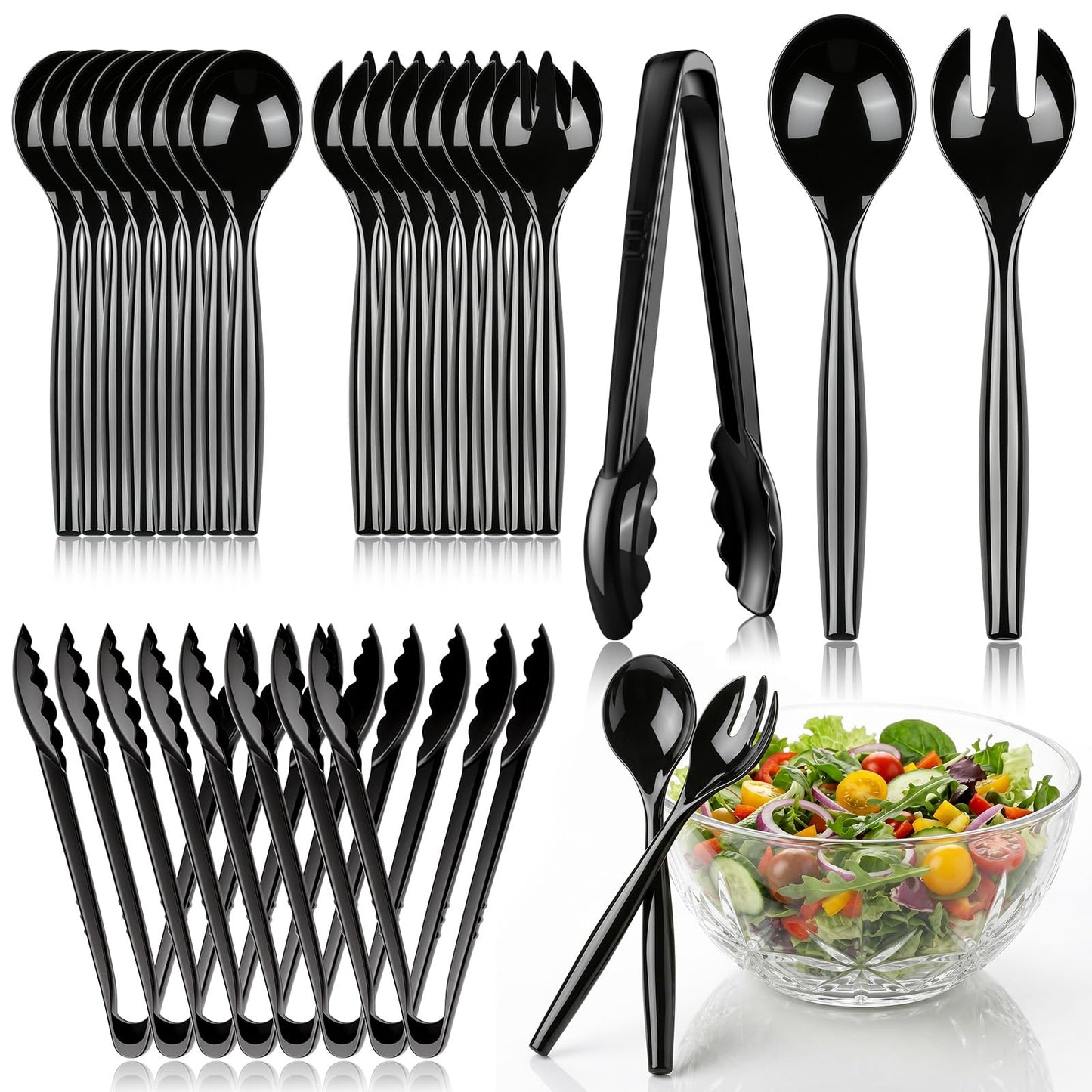 24 Pcs Disposable Clear Plastic Serving Utensils Set, Forks Spoons Tongs