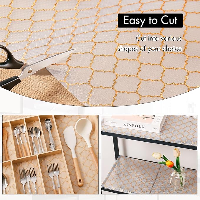 Cooyes Shelf Liner, Non Adhesive Drawer and Cabinet Liner, EVA Washable Oil-Proof Shelf Paper for Kitchen Cabinets, Refrigerator, Storage, Desks with Modern Pattern