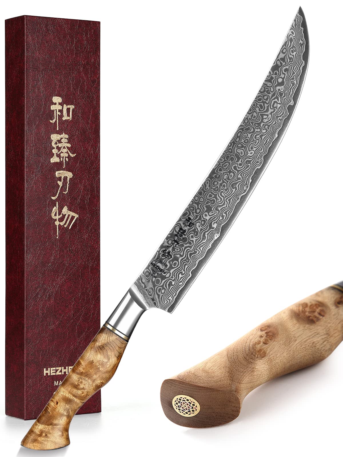 HEZHEN 8.3-Inch Bread Knife – 67 Layers Damascus Steel, Professional Serrated Slicer for Sourdough & Artisan Bread, Figured Sycamore Handle