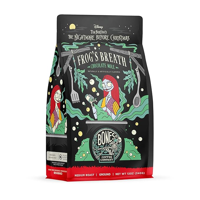 Bones Coffee Company The Nightmare Before Christmas Pumpkin King Flavored Coffee Beans, Whole Bean Coffee Medium Roast Low Acid, Pumpkin Pecan Praline Flavor (12 oz)
