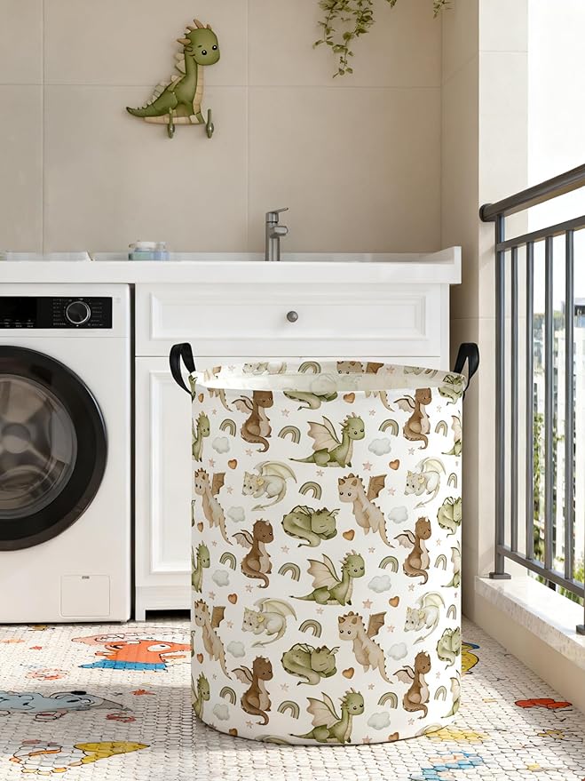 Kids Laundry Basket Dinosaur Hamper for Nursery Hamper Cute Kids Storage Bin Organizer Room Decor for Home(Watercolor dinosaur)