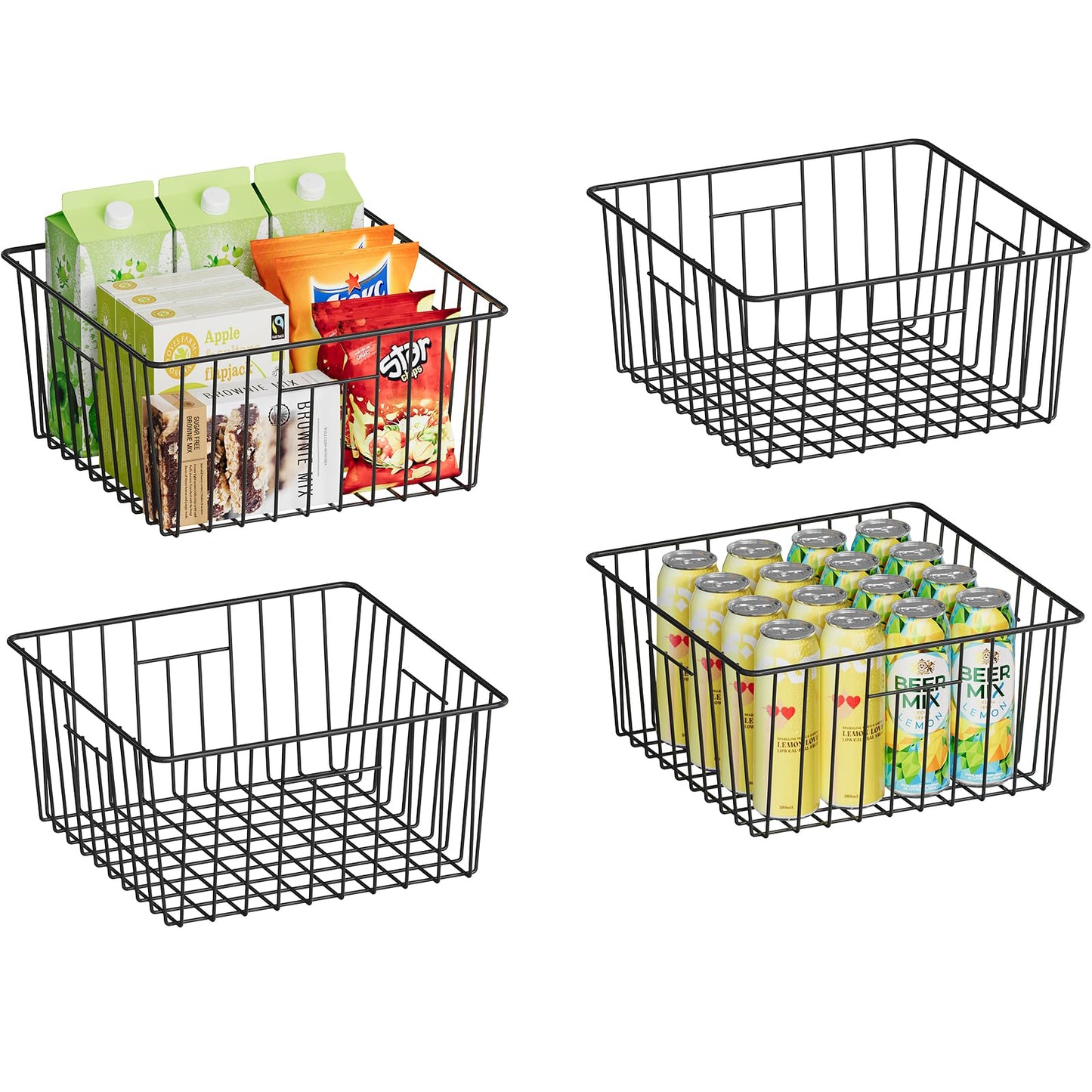 X-cosrack Metal Wire Baskets for Pantry Organization and Storage Freezer Organizer Bins with Handles 4 Pack-12"x12"x6" Extra Large Mesh Bin for Pantry Kitchen Laundry Closet Garage Patent Design