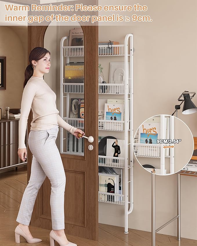UMDONX Behind The Door Bathroom Shelf Narrow 5-Tier, Space-Saving Slim Storage Shelf Narrow Shelving Unit for Bathroom and Kitchen White