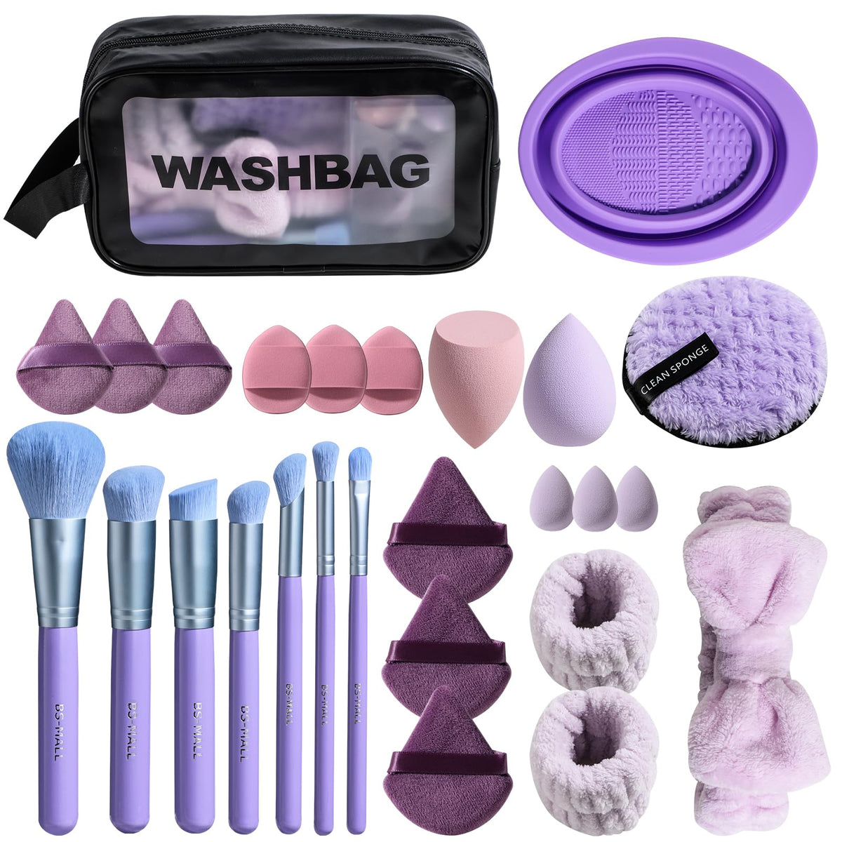BS-MALL 26 Pcs Makeup Brushes Set – Premium Facial Cleaning & Makeup Brush Set with Foundation, Concealer, Blush, Eyeshadow Brushes plus Sponge and Wash Bag