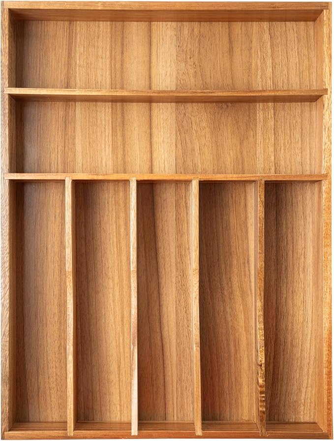 Besilord Silverware Organizer Kitchen Drawer Organizer Utensil Organizer Bamboo Silverware Holder Cutlery Organizer in Drawer Flatware Organizer Tray(7 slots, Natural