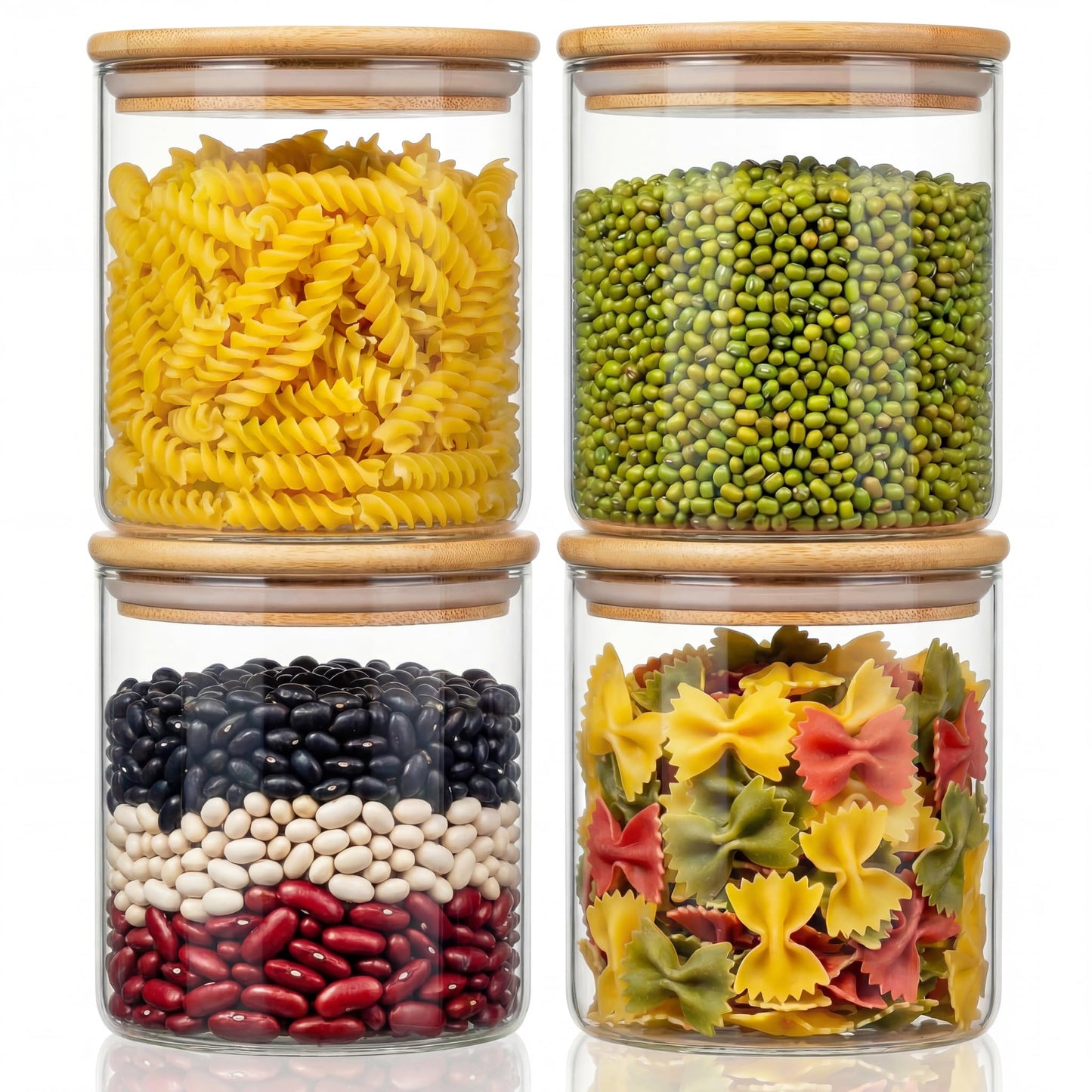32 oz & 21 oz Round Glass Food Storage Containers with Bamboo Lids, 4 Pack