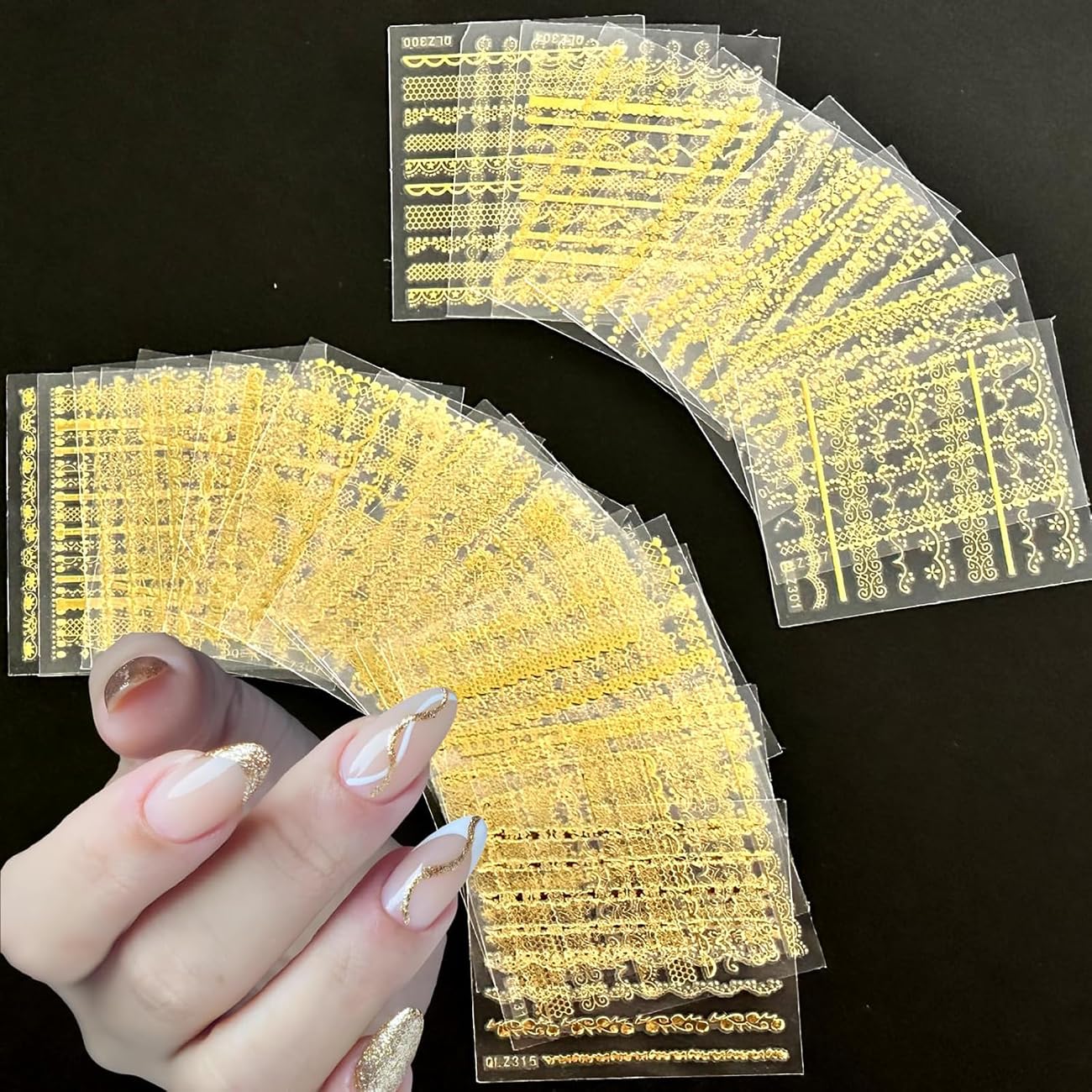 30Sheets Gold Line Nail Art Stickers 3D Self-Adhesive Gold Decals for Gel, Acrylic Nails DIY Design