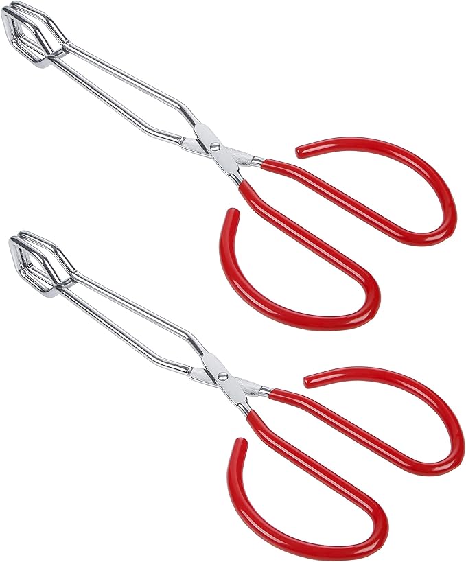 MSY BIGSUNNY Stainless Steel Scissor Tongs Heavy Duty Cooking Tongs with Soft Handles (2, red 11" + 11")