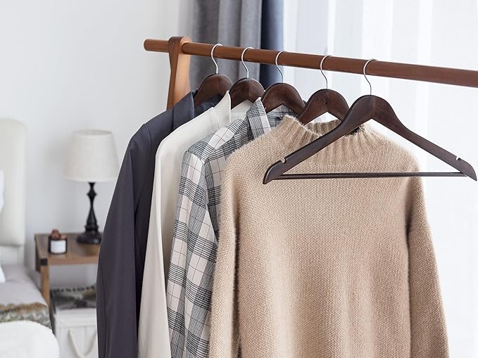 StorageWorks Wooden Coat Hanger, Wood Clothes Hangers, Walnut Brown, 0.5" T (20 Pack)