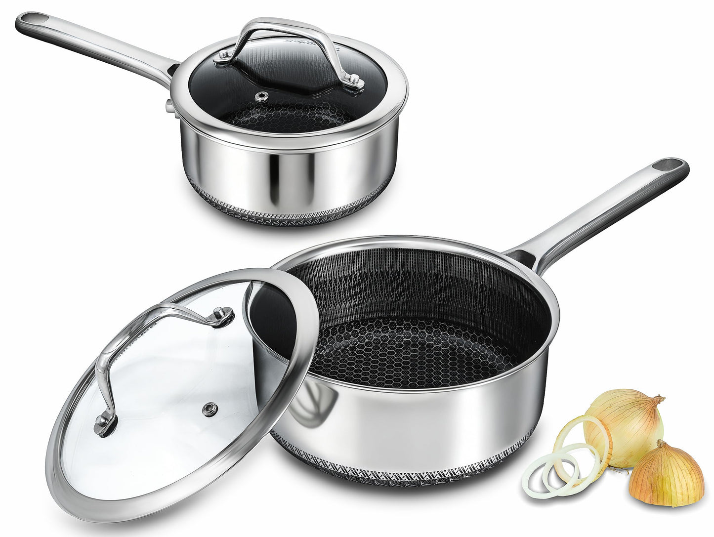 Bakoniion Pots and Pans Set,12 Inch Hybrid Nonstick Frying Pan & 5QT Stockpot,3 PCS Silicone Kitchen Utensils Set