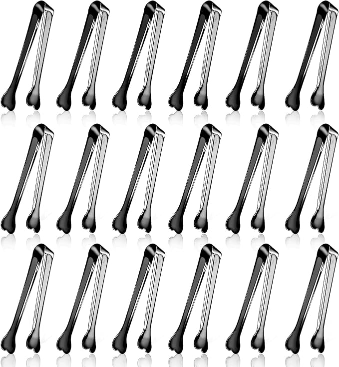 Dmoera 18 Pack Premium Small Serving Tongs, Mini Stainless Steel Appetizer Tongs 4.33Inch Silver