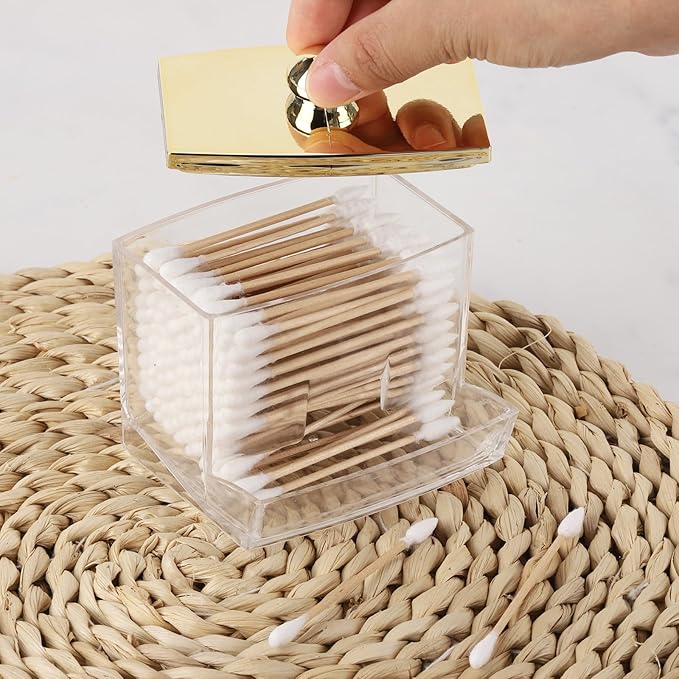 Tbestmax Qtip Holder Dispenser Clear Bathroom Organizer Accessories Decor for Storage-Qtips Cotton Ball Holder - Gold
