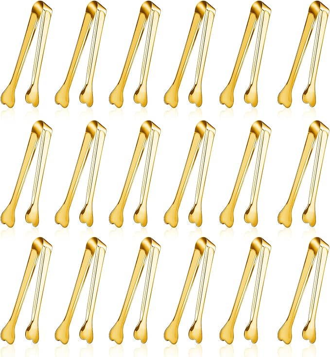 Dmoera 18 Pack Premium Small Serving Tongs, Mini Stainless Steel Appetizer Tongs 4.33Inch Silver