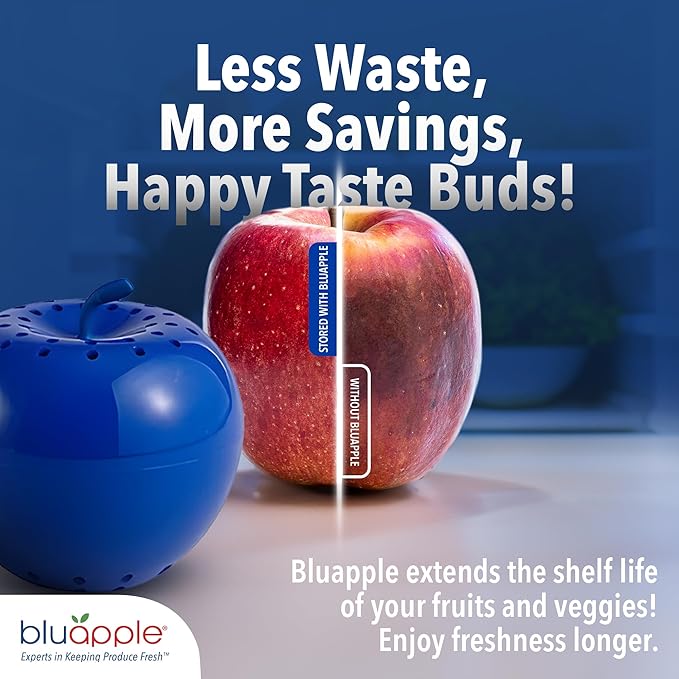 Bluapple Produce Saver Ethylene Gas Absorber - Fresh Fruit & Vegetable Storage for Refrigerator, Each Packet Lasts 3 Months, Produce Storage, BPA Free - Combo Pack (8 Packets & 2 Bluapples for 1 Year)