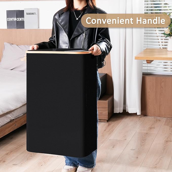 Slim Laundry Basket with Lid, Narrow Dirty Clothes Hampers for Laundry with Handle, Skinny Laundry Bin for Laundry Room, Dorm, Bedroom and Bathroom, 26.4 Gallon (100L) Black