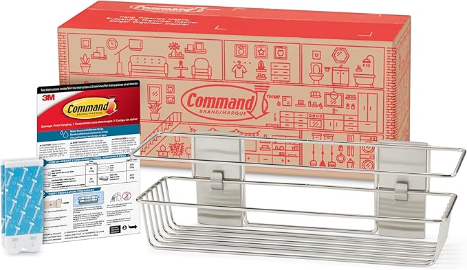 Command Shower Caddy with Water Resistant Strips, Organize Your Bathroom, Easy to Open Packaging Bathroom Decor