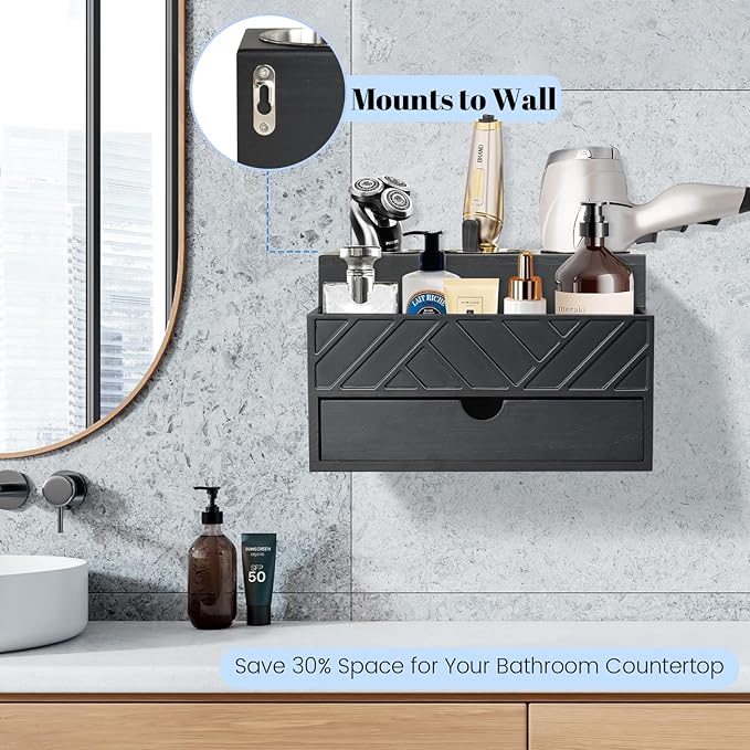 Hair Tool Organizer, Hair Dryer Holder with Drawer, Bathroom Countertop Organizer for Bathroom Accessories, Blow Dryer Organizer for Hair Styling Tools, Vanity Organizer for Bathroom, Vanity, Kitchen