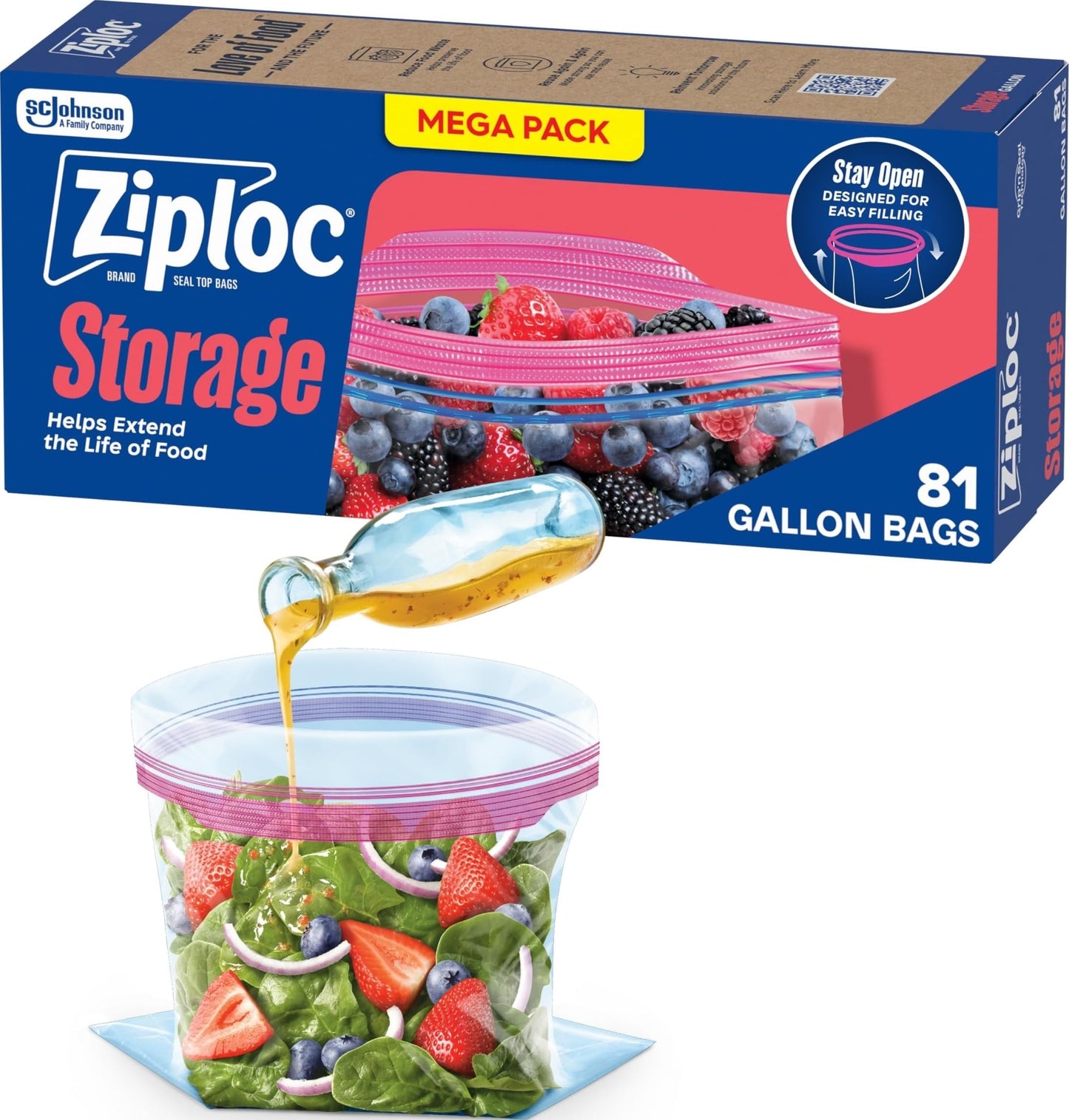 Ziploc Gallon Food Storage Bags, Stand-Up Bottom, 22 Count