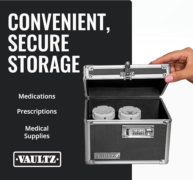 Vaultz Medicine Lock Box - 5 x 7 x 5 Inches - Secure Cabinet Safe with Combination Lock - Ideal for Medications and Small Valuables - Black