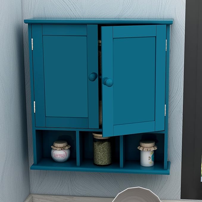 TaoHFE Turquoise Bathroom Cabinet,Bathroom Wall Cabinet with 2 Door Adjustable Shelves,Over The Toilet Storage Cabinet,Blue Bathrooms Cabinet Wall Mounted,Medicine Cabinets for Laundry