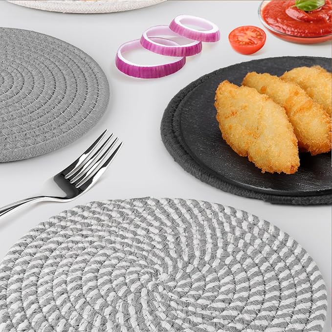 BUEDM 8 Inch Trivets for Hot Dishes, 6 Pcs Cotton Hot Pads with Basket
