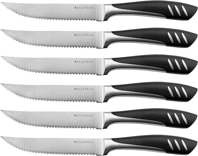 Bellemain Steak Knife Set of 8, Serrated Stainless Steel, Dishwasher Safe