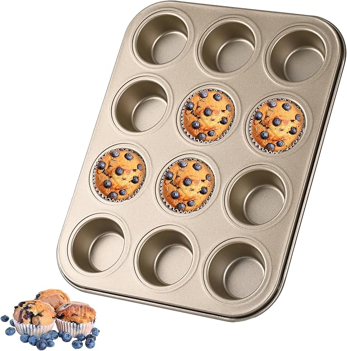 Audingull Mini Muffin Pan, Premium Small Cupcake Pans, Carbon Steel 12-Cup Muffin Tin, Versatile Non-Stick Bakeware