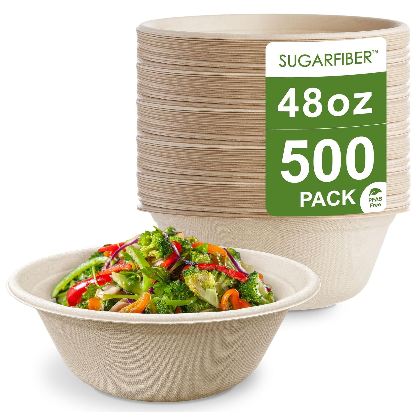 24oz Compostable Paper Bowls Disposable Round Natural Soup Bowls, 500 Count