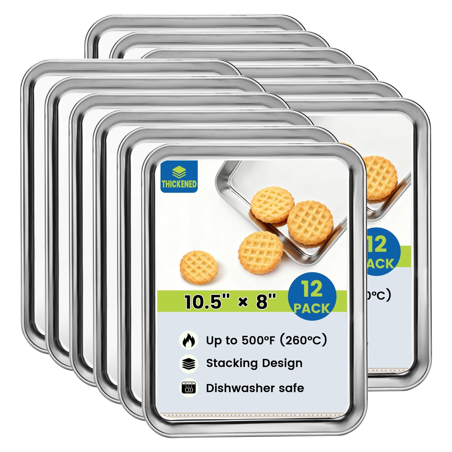 BIEAMA 6 Pack Stainless Steel Toaster Oven Baking Sheets, 16 x 12 in