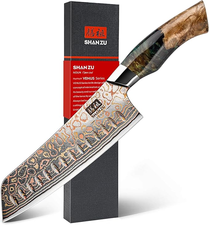 SHAN ZU Damascus Chef Knife 8 inch, Japanese Kitchen Knives