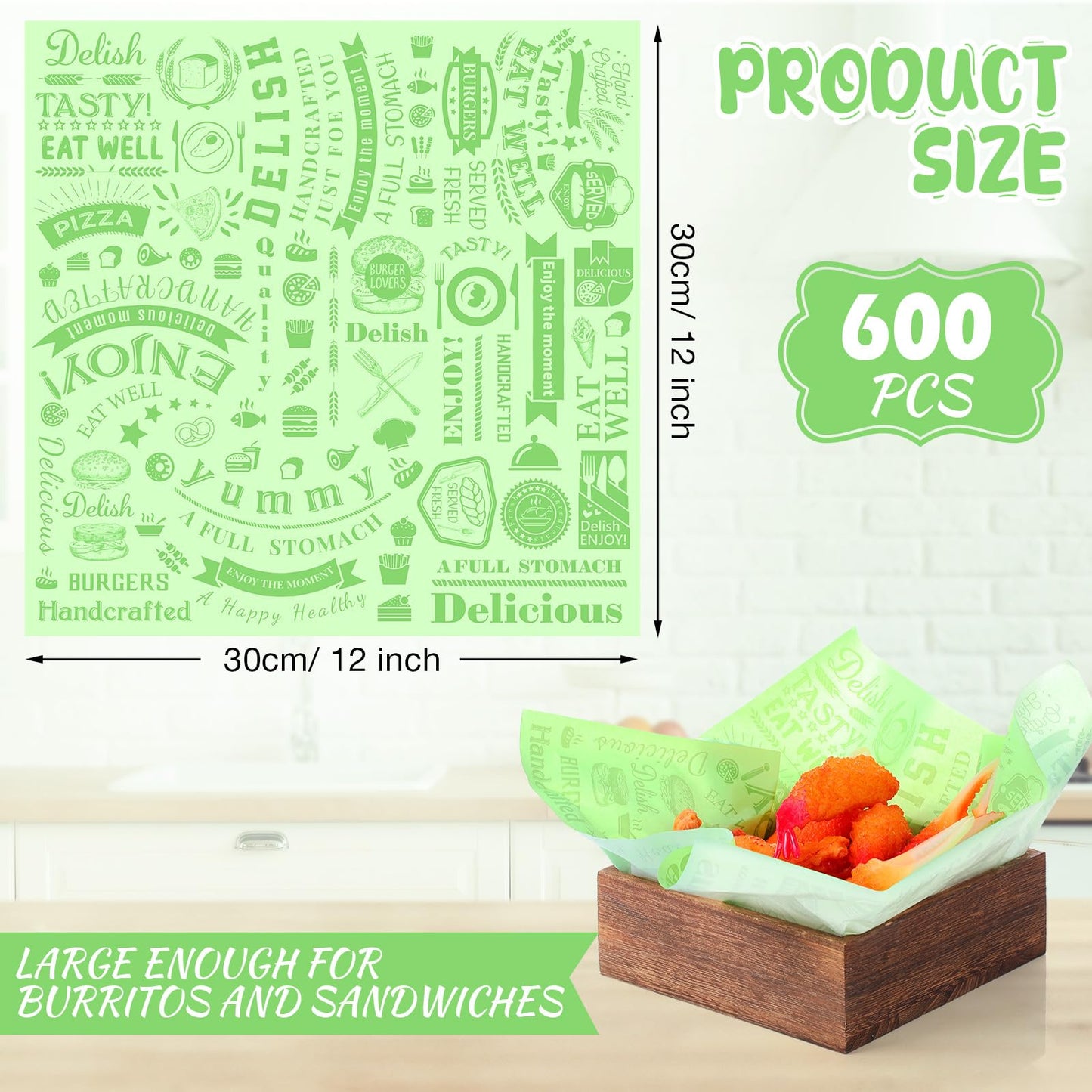 Outus 1800 Pcs 12 x 12 Inch Deli Wax Paper Sheets, Brown