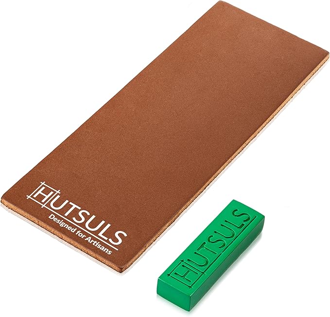 Hutsuls Black Leather Strop with Compound - Get Razor-Sharp Edges with Stropping Kit, Green Honing Compound & Vegetable Tanned Two Sided Leather Strop Knife Sharpener Step-by-Step Guide Included