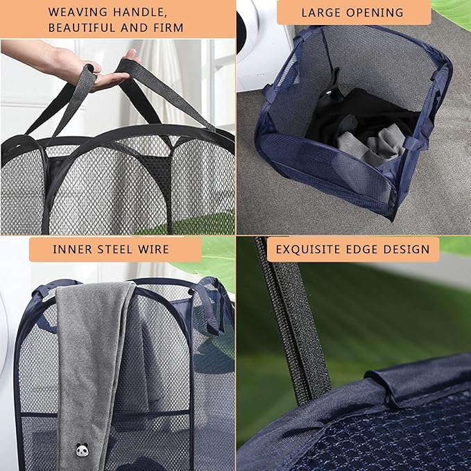 2 Laundry Baskets, pop-up Laundry Baskets, Foldable mesh Laundry Baskets (Each with 2 Reinforced Handles)…, Blue