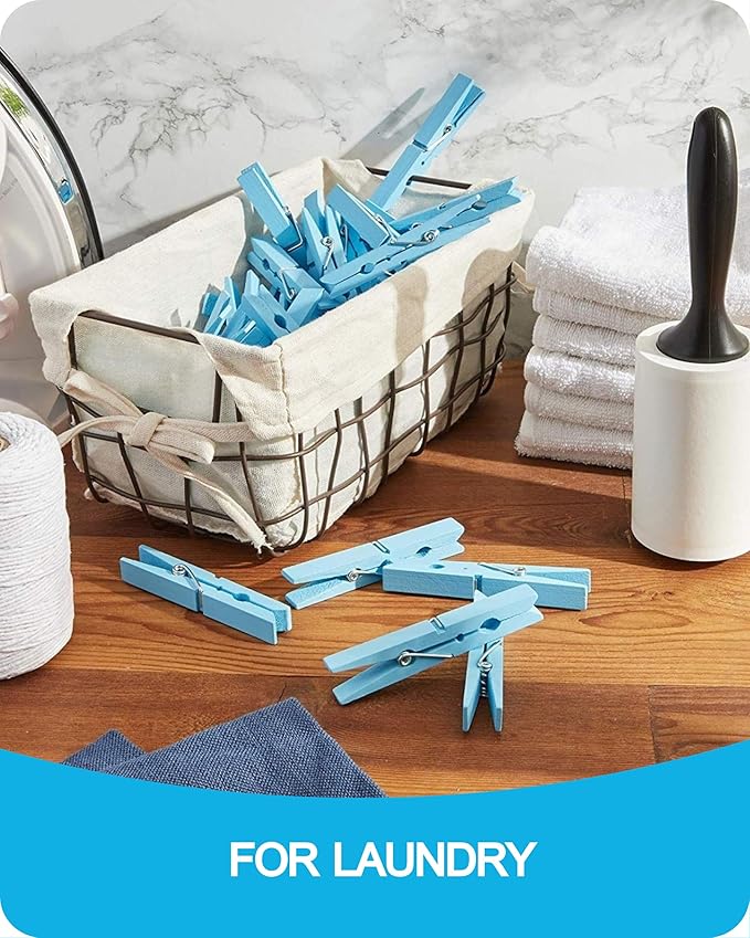Colored Clothespins, Colorful Clothes Pins Wooden Clips Rainbow Colors 50 Pack Decorative Crafts Pegs Photos Pictures Decoration Clip Clothing Hanging Closepins, 2.9 Inch 5 PCS Per Color (Light Blue)