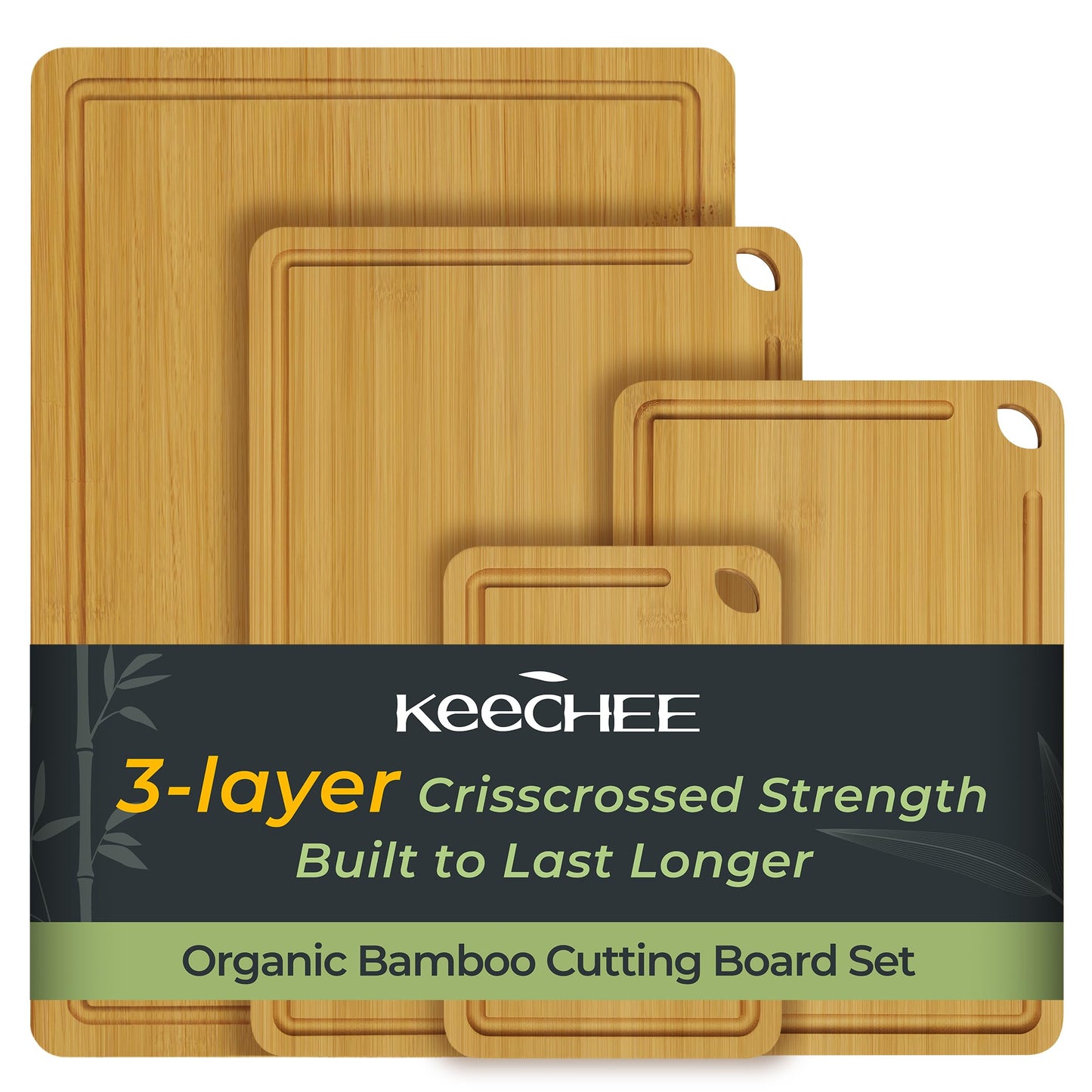 Keechee Charcuterie Board Carbonized Bamboo XL With Built-In Handles & Deep Juice Groove For Gourmet Chefs – XL (18x12) – Ideal For Meat & Cheese