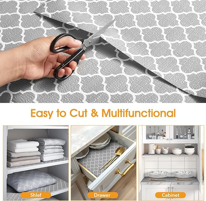 Shelf and Drawer Liner for Kitchen Cabinets Non-Adhesive, Strong Grip Non-Slip Thickened Cabinet Liners for Shelves, Waterproof Mats for Dresser Cupboard, Gray, 23 in x 10 Feet