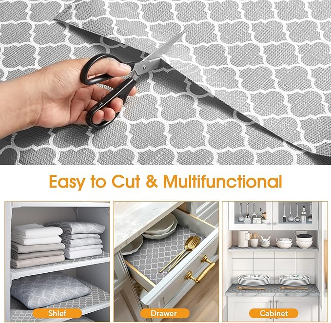 Shelf and Drawer Liner for Kitchen Cabinets Non-Adhesive, Strong Grip Non-Slip Thickened Cabinet Liners for Shelves, Waterproof Mats for Dresser Cupboard, Gray, 12 in x 10 Feet