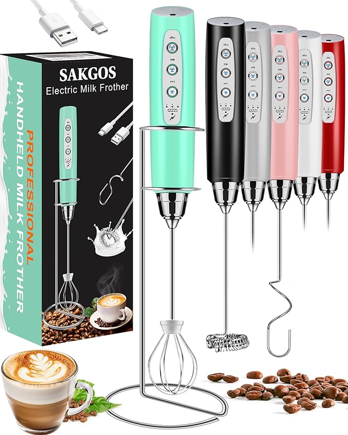 Milk Frother Wand Rechargeable Handheld Electric Whisk 3 Speed Adjustable
