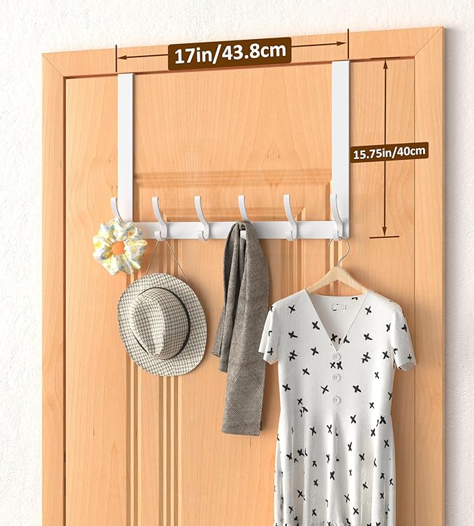 Long Over The Door Hooks Hanger with 15.75" Arms for Easier Access by Shorter, Heavy Duty Door Hanger for Coat, F16U, Fits Standard 1 3/4'' Doors, Towel Racks for Bathroom, Black
